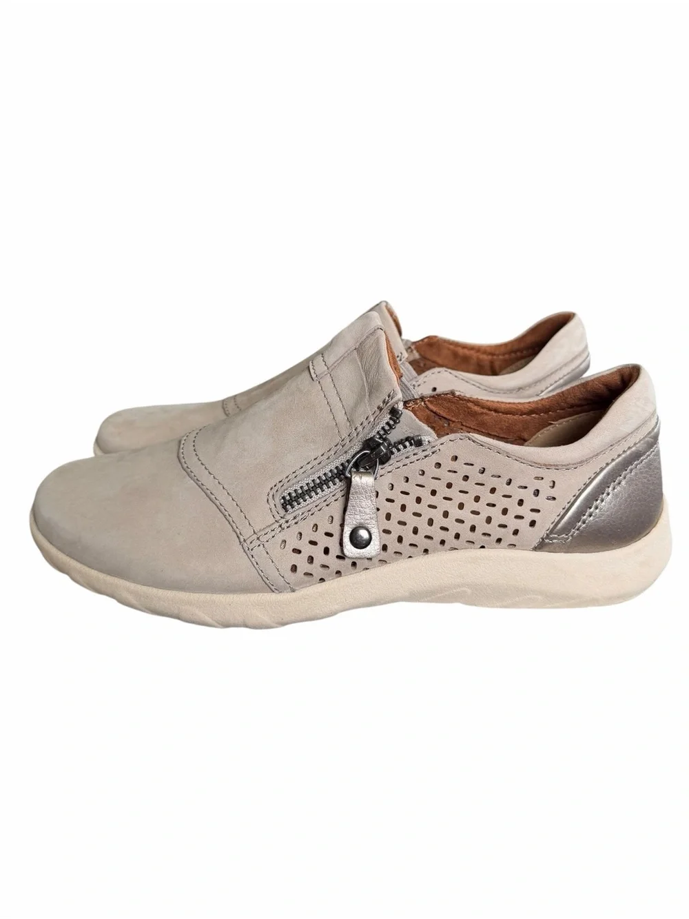 Rockport 7 Taupe & Metallic Cobb Hill Amalie Zipper Slip-On Sneakers